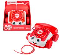 Fisher-Price - Telefono Chiacchierone Rosso, gioco trainabile con l'iconico filo rosso in stile Mattel, edizione speciale 80° Anniversario, giocattolo per bambini, 12+ mesi, JGG97
