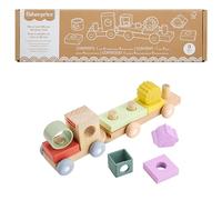 Fisher-Price Trenino impilabile in Legno e Silicone, Giocattolo Bambini | Treno a spinta con 4 blocchi in legno e 4 forme in silicone, abilità motorie di base, dai 9 mesi, JKH08