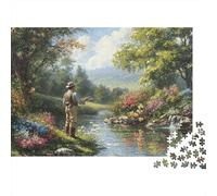 Fisherman in Serene River 100% Recycled Cardboard Stream 1000Pc Jigsaw Puzzle Adults Fun Activity for Rainy Days 70x50cm/1000pcs