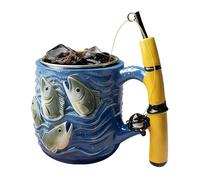 Fisherman Tea Coffee Mug - Mini 100 ml Fishing Rod Reel Resin Cup, Artistic Collectible Drinkware Style, Lightweight Display Accent | Memorabile Present Option For Festive Holiday Birthday Retirement