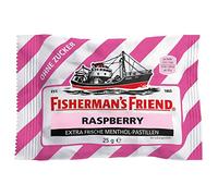 Fisherman's Friend Raspberry | Cartone da 24 sacchetti | Sapore di lampone e mentolo | Senza zucchero per alito fresco
