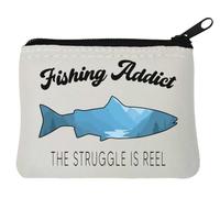 Fishing Addict The Struggle is Reel - Portamonete in neoprene, 10 x 11 cm, colore: Bianco