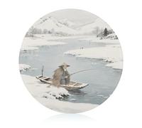 Fishing Alone in The Cold River robusto tagliere resistente ai graffi, tagliere portatile, tagliere rotondo in vetro per cucina all'aperto picnic 20 cm