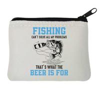 Fishing Can't Solve All My Problems That's What Beer is for Neoprene Portamonete 10x11cm Bianco