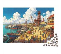 Fishing Harbor Puzzle 1000 Pezzi Recycled Coastal Market Puzzles per Ragazzo e Ragazza Gioco Genitore-Figlio Props Developing boy & girl‘s Intelligence Educational 52x38cm/1000pcs
