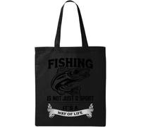 Fishing is Not Just A Sport It's A Way of Life Borsa tote in cotone ecologico naturale nero, Nero , Taglia unica