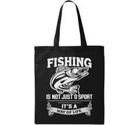 Fishing is Not Just A Sport It's A Way of Life Borsa tote in cotone ecologico naturale nero, Nero , Taglia unica