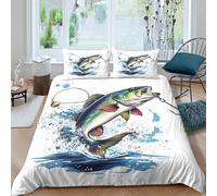 fishing lure artSet Di Copripiumino morbida 3 Pezzi stampa 3D con cerniera vibrant fish illust copripiumino incluso federe aiosa ultra morbido e traspirante for bambini adulti ragazzi King（220x240cm）