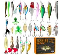 Fishing Lure Countdown Calendar - 24 Baits, Hard Bait Set, 24-Piece Minnow Crankbait Fishing Lures | Christmas Advent Countdown Calendar Gift | Ideal for Freshwater, Nearshore, Lake, River, Pond
