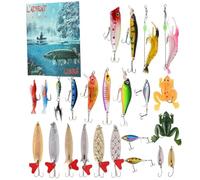 Fishing Lure Countdown Calendario - 24 giorni conto alla rovescia calendario con esche artificiali - esche morbide accessori da pesca per padre marito adulto