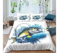 Fishing lurecopripiumino morbida microfibra Set di 3 Pezzi stampa 3D con cerniera Dynamic fish art style Set Di Copripiumino incluso federe aiosa morbida for adolescenti Single（135x200cm）