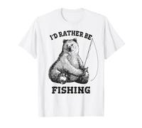 Fishing Pole Bear I'd Rather Be Fishing Funny Outdoors Maglietta