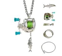 Fishing Reel Necklace, Mini Fishing Reel Necklace with Rotating Handle & Moving Line Guide for Angler Fish (Neck lace)