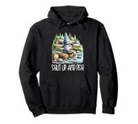 Fishing Scene Gnome Nature Graphic For Men Shut Up And Fish Felpa con Cappuccio