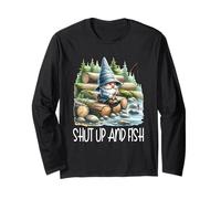 Fishing Scene Gnome Nature Graphic For Men Shut Up And Fish Maglia a Manica