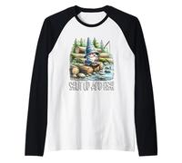Fishing Scene Gnome Nature Graphic For Men Shut Up And Fish Maglia con Maniche Raglan