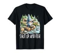 Fishing Scene Gnome Nature Graphic For Men Shut Up And Fish Maglietta
