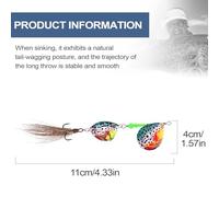 Fishing Spinner Baits, Sinking Spinnerbaits, 4.33x1.57x0.59 inches, Long Distance Casting, Realistic Sequins Lures for Freshwater Saltwater Fishing Enthusiasts, Bass, Salmon, Walleye, Catfish, Musky