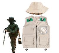Fishing Vest, Adventure Custome, 15.75x18.9 Inch, Jungle Adventure Gear, Outdoor Hat Set, Realistic Explorer Costume with Accessories for Party, Park, Tour, Hike, Play, Zoo, Hunting, Exploratio