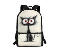 Fishisbird Zaino scolastico per bambini con tasca frontale grande capacità zaino per la scuola essenziale per il rientro a scuola, Gatto nero dipinto a mano, Taglia unica