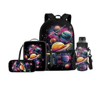 Fishisbird Zaino unisex combinato leggero per bambini, set da 4 pezzi per ragazzi e ragazze, regali per il rientro a scuola, Pianeta dell'Universo, Taglia unica