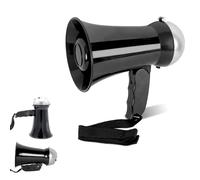 FISHTEC Mini Megafono Altoparlante 10 W - Funzione Altoparlante e Sirena - Potenza da 95 a 105 dB - Volume regolabile - Funziona con 6 pile AA - 17 CM - Nero