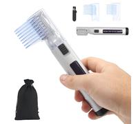 FISHTEC - Pettine tagliacapelli elettrico 2 in 1 senza fili compatto - 4 altezze di taglio regolabili - Trimmer di precisione per tutti i peli di barba + baffi - Con 2 punte, spazzola e borsa di