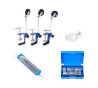 Fisica professionale esperimento meccanico con pulegge, dinamometro pesi gancio, morsetto di fissaggio per lezioni, formazione, strumenti di fisica