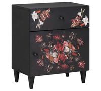Fisinber Comodino in legno massiccio di mango, 50 x 33 x 60 cm, multicolore | Tavolino fatto a mano in legno di mango con motivo floreale e bottoni in ottone per camera da letto.