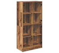 Fisinber Credenza alta effetto legno anticato, 68 x 37 x 142 cm, 4 ante | Cassettiera versatile per soggiorno con ante in PVC trasparente e bottoni in metallo opaco.