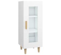 Fisinber Credenza bianca, 34,5 x 34 x 90 cm, in legno | Armadio compatto con anta in vetro e gambe in legno di eucalipto per soggiorno e camera da letto. Struttura stabile con 3