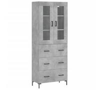 Fisinber Highboard grigio cemento, 69,5 x 34 x 180 cm, in legno, 2 pezzi | Moderna vetrina effetto cemento per soggiorno e corridoio, robusto armadio multiuso con elementi in vetro e piedini in