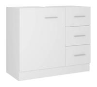 Fisinber Mobile sottolavabo bianco, 63 x 30 x 54 cm, in legno | Armadietto da bagno compatto per WC degli ospiti con 3 cassetti e 1 scomparto aperto per un ordine ottimale in piccoli spazi.