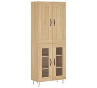 Fisinber Mobiletto alto in rovere Sonoma, 69,5 x 34 x 180 cm | Armadio multiuso in due pezzi con elementi in vetro e gambe in ferro robuste per soggiorno o corridoio.