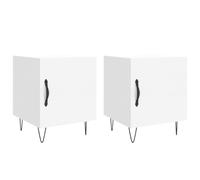 Fisinber Set di 2 comodini bianchi, 40 x 40 x 50 cm, con piedini in metallo | Consolle da notte moderna per camera da letto: lo spazio chiuso dietro la porta protegge gli oggetti personali dalla polvere.