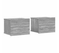 Fisinber Set di 2 comodini da parete con 2 cassetti, 40 x 30 x 30 cm | Set di 2 mensole da parete salvaspazio con cassetti per camera da letto, comodino volante in legno grigio.