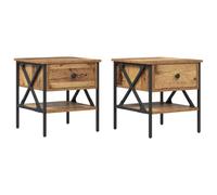 Fisinber Set di 2 comodini effetto legno anticato, 40 x 42 x 45 cm, con | Tavolino compatto per camera da letto con scomparto, robusto telaio in ferro e piedini regolabili per una buona stabilità.