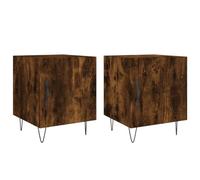 Fisinber Set di 2 comodini in rovere affumicato, 40 x 40 x 50 cm | Tavolini moderni per camera da letto con anta, scomparti aperti e piedini in metallo stabili con design a cubo preciso.