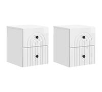 Fisinber Set di 2 comodini montati a parete, in legno bianco lucido | L'armadio sospeso compatto per camera da letto con quattro cassetti crea ordine e sfrutta al meglio le pareti libere.