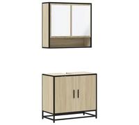 Fisinber Set di 2 mobili da bagno in rovere Sonoma, lavabo con armadietto a | Combinazione compatta da bagno di armadietto sospeso e mobiletto sottolavabo per il bagno degli ospiti con robusto telaio in