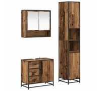 Fisinber Set di mobili da bagno, 3 pezzi, in legno anticato, mobili da | L'armadietto a specchio, l'armadietto sottolavabo e l'armadio alto creano molto spazio per il bagno o il bagno degli ospiti.