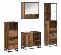 Fisinber Set di mobili da bagno, 4 pezzi, montaggio a parete | Set di mobili da bagno da quattro pezzi con armadietto a specchio e armadietto alto in robusto legno per il vostro bagno.