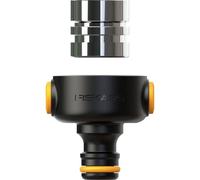 Fiskars Connettore Rubinetto per Interni, Con Chiusura a Rilascio Rapido, Include Filettatura Interna M22 ed Esterna M24, Facile da Installare, Misura Universale, 50 g, Nero/Arancione, 1027062