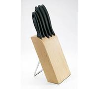 Fiskars Ceppo per Coltelli Essential con Coltello per Verdura, Spelucchino | Coltello da Cuoco, Coltello Santoku da Cuoco e Coltello da Pane, L x I x H: 8 x 16 x 38 cm, Legno di Betulla, 1023782