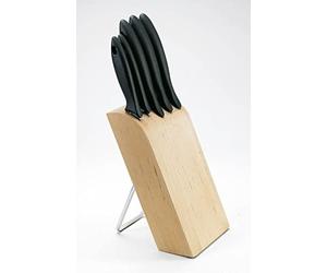 Fiskars Ceppo per Coltelli Essential con Coltello per Verdura, Spelucchino | Coltello da Cuoco, Coltello Santoku da Cuoco e Coltello da Pane, L x I x H: 8 x 16 x 38 cm, Legno di Betulla, 1023782