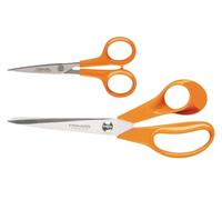 Fiskars Classic Set di forbici, Forbici multiuso (21 cm) e forbici per lavori manuali (13 cm), Lama in acciaio inox/Impugnatura in plastica, Arancione, 1003031