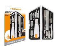 FISKARS Coltello ad alte prestazioni, Set da 8 pezzi, Lunghezza totale: 21 cm, Incl. 7 lame, Acciaio di qualità/Plastica, Bianco/Arancione, Premium, 1024385