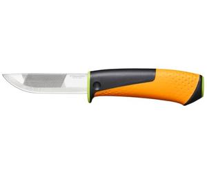 Fiskars Coltello professionale, Include fodero con affilalama | Lunghezza totale: 21,9 cm, Nero/Arancione/Verde, 1023619