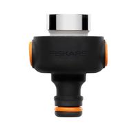 Fiskars Connettore Rubinetto per Interni, Con Chiusura a Rilascio Rapido, Include Filettatura Interna M22 ed Esterna M24, Facile da Installare, Misura Universale, 50 g, Nero/Arancione, 1027062
