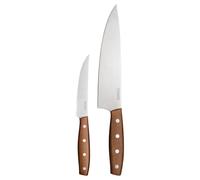 Fiskars Folken Set di 2 Coltelli, Coltello da Chef e Coltello per Pomodori, Lame in Acciaio Inox Tedesco, Manici in Legno d'Acero Certificato FSC, 1075690